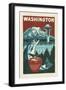 Washington State - Woodblock-Lantern Press-Framed Art Print