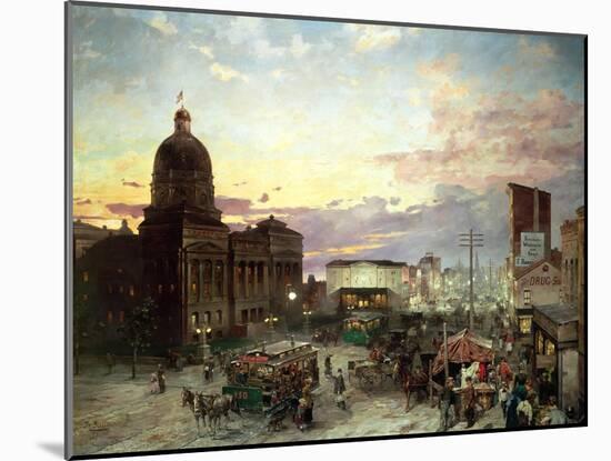 Washington Street, Indianapolis at Dusk-Theodor Groll-Mounted Giclee Print