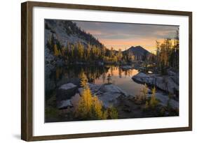 Washington, Subalpine Larch Surround Horseshoe Lake, Alpine Lakes Wilderness at Sunrise-Gary Luhm-Framed Photographic Print