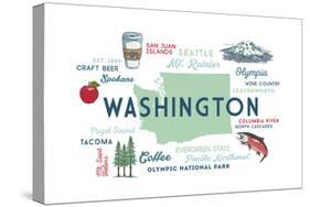 Washington - Typography and Icons-Lantern Press-Stretched Canvas