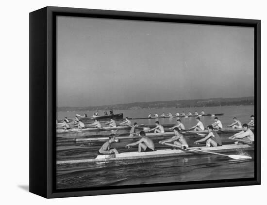 Washington Univ. Rowing Team Practicing on Lake Washington-J^ R^ Eyerman-Framed Stretched Canvas