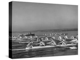 Washington Univ. Rowing Team Practicing on Lake Washington-J^ R^ Eyerman-Stretched Canvas