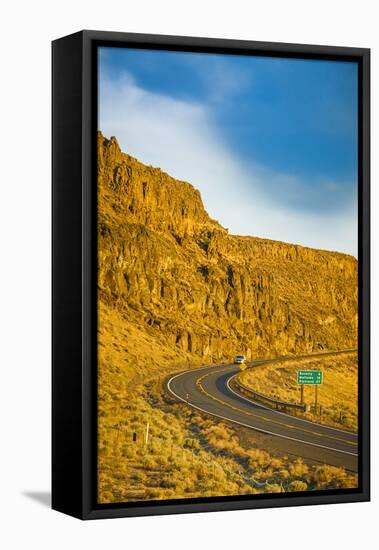 Washington, Vantage Car on Road Through Columbia River Basalt Group-Richard Duval-Framed Stretched Canvas