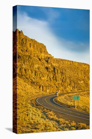 Washington, Vantage Car on Road Through Columbia River Basalt Group-Richard Duval-Stretched Canvas