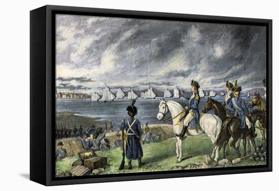 Washington Watching Evacuation of British Troops From Boston, 1776-null-Framed Stretched Canvas