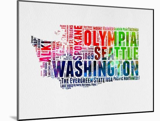 Washington Watercolor Word Cloud-NaxArt-Mounted Art Print