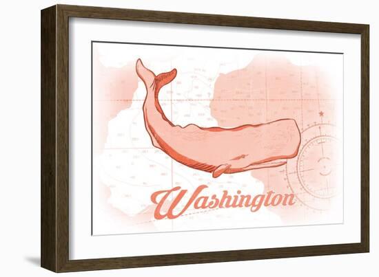 Washington - Whale - Coral - Coastal Icon-Lantern Press-Framed Art Print