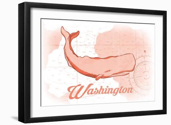 Washington - Whale - Coral - Coastal Icon-Lantern Press-Framed Art Print