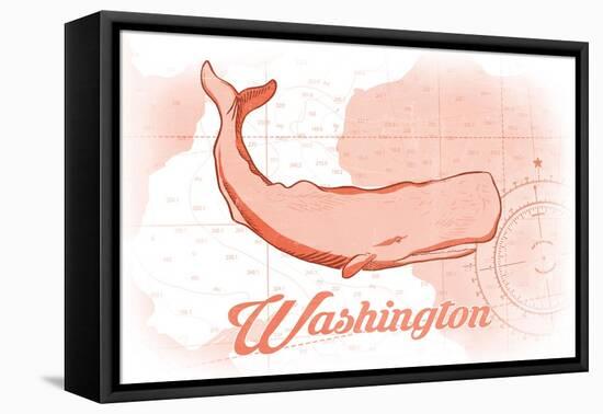 Washington - Whale - Coral - Coastal Icon-Lantern Press-Framed Stretched Canvas