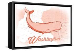 Washington - Whale - Coral - Coastal Icon-Lantern Press-Framed Stretched Canvas