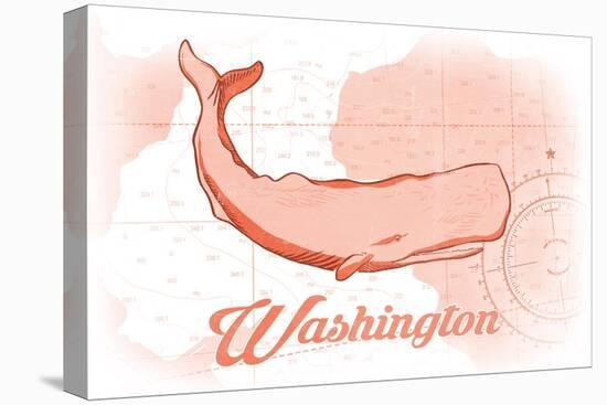 Washington - Whale - Coral - Coastal Icon-Lantern Press-Stretched Canvas