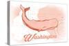 Washington - Whale - Coral - Coastal Icon-Lantern Press-Stretched Canvas