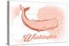 Washington - Whale - Coral - Coastal Icon-Lantern Press-Stretched Canvas