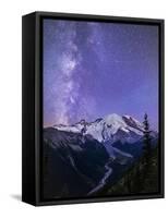 Washington, White River Valley Looking Toward Mt. Rainier on a Starlit Night with the Milky Way-Gary Luhm-Framed Stretched Canvas