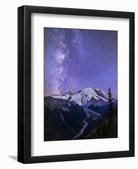 Washington, White River Valley Looking Toward Mt. Rainier on a Starlit Night with the Milky Way-Gary Luhm-Framed Premium Photographic Print