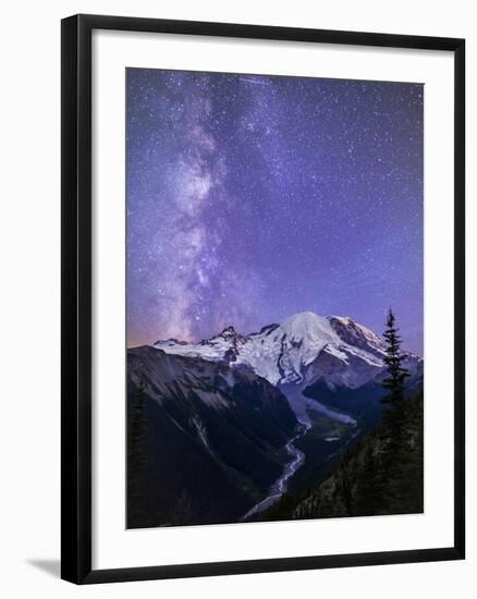 Washington, White River Valley Looking Toward Mt. Rainier on a Starlit Night with the Milky Way-Gary Luhm-Framed Photographic Print