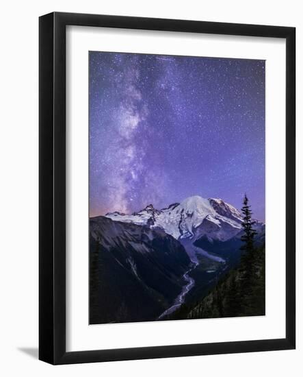 Washington, White River Valley Looking Toward Mt. Rainier on a Starlit Night with the Milky Way-Gary Luhm-Framed Photographic Print