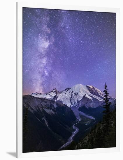 Washington, White River Valley Looking Toward Mt. Rainier on a Starlit Night with the Milky Way-Gary Luhm-Framed Photographic Print