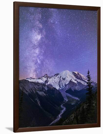 Washington, White River Valley Looking Toward Mt. Rainier on a Starlit Night with the Milky Way-Gary Luhm-Framed Photographic Print