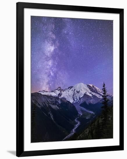 Washington, White River Valley Looking Toward Mt. Rainier on a Starlit Night with the Milky Way-Gary Luhm-Framed Photographic Print