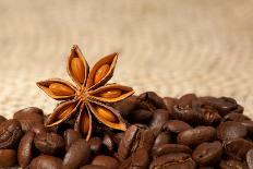 Coffee And Star Anise On Sackcloth Background With Copyspace-wasja-Stretched Canvas