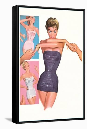 Wasp-Waist Woman in Lingerie-null-Framed Stretched Canvas