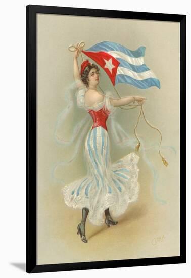 Wasp-Waisted Woman with Flag of Cuba-null-Framed Art Print