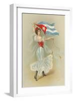 Wasp-Waisted Woman with Flag of Cuba-null-Framed Art Print