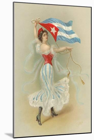 Wasp-Waisted Woman with Flag of Cuba-null-Mounted Art Print