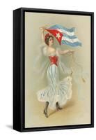 Wasp-Waisted Woman with Flag of Cuba-null-Framed Stretched Canvas