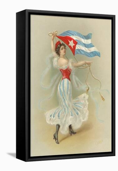 Wasp-Waisted Woman with Flag of Cuba-null-Framed Stretched Canvas