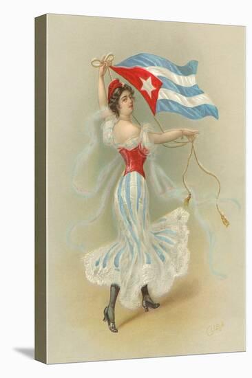 Wasp-Waisted Woman with Flag of Cuba-null-Stretched Canvas