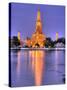 Wat Arun, Buddhist Temple Reflects in River at Dusk, Bangkok, Thailand-null-Stretched Canvas