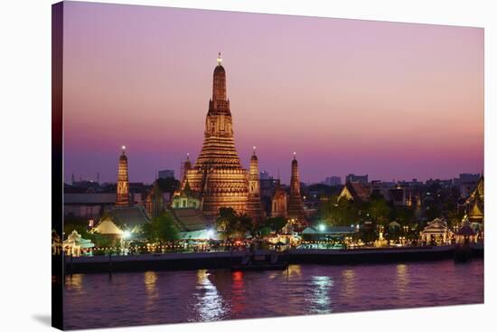 Wat Arun (Temple of the Dawn) and the Chao Phraya River by Night, Bangkok, Thailand-null-Stretched Canvas