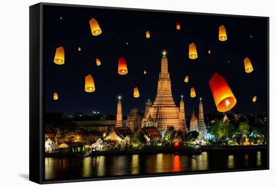Wat Arun under Loy Krathong Day ,Thailand-Prasit Rodphan-Framed Stretched Canvas