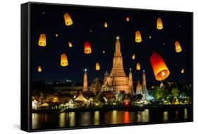 Wat Arun under Loy Krathong Day ,Thailand-Prasit Rodphan-Framed Stretched Canvas