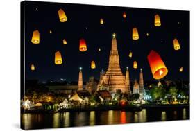 Wat Arun under Loy Krathong Day ,Thailand-Prasit Rodphan-Stretched Canvas