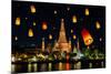 Wat Arun under Loy Krathong Day ,Thailand-Prasit Rodphan-Mounted Photographic Print