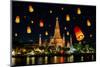 Wat Arun under Loy Krathong Day ,Thailand-Prasit Rodphan-Mounted Photographic Print