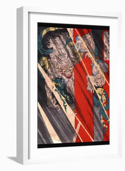 Watanabe No Tsuna Cutting the Arm of the Demon at Rashomon-Taiso Yoshitoshi-Framed Art Print