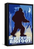 Watch for Bigfoot - WPA Style-Lantern Press-Framed Stretched Canvas