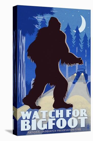 Watch for Bigfoot - WPA Style-Lantern Press-Stretched Canvas
