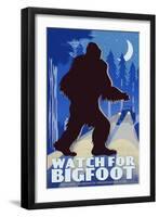 Watch for Bigfoot - WPA Style-Lantern Press-Framed Art Print