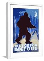 Watch for Bigfoot - WPA Style-Lantern Press-Framed Art Print