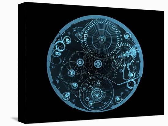 Watch Internals X-Ray Blue Transparent Isolated on Black-X-RAY pictures-Stretched Canvas