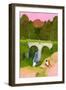 Watch the bridge with one's dog at dusk-Hiroyuki Izutsu-Framed Giclee Print