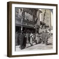 Watching a Free Show on Theatre Street, Looking North to Asakusa Tower, Tokyo, Japan, 1904-Underwood & Underwood-Framed Photographic Print