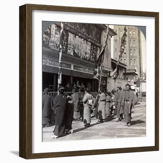 Watching a Free Show on Theatre Street, Looking North to Asakusa Tower, Tokyo, Japan, 1904-Underwood & Underwood-Framed Photographic Print