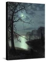Watching a Moonlit Lake-John Atkinson Grimshaw-Stretched Canvas