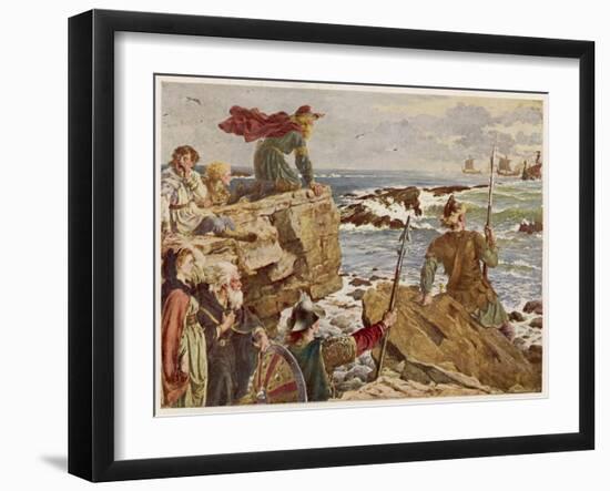 Watching the Approach of Danish Raiders from the English Coast-Herbert A. Bone-Framed Art Print